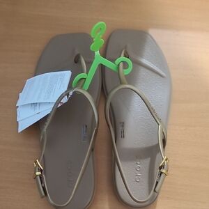 CROCS Women's Taupe Slingback Sandals with Gold Buckles